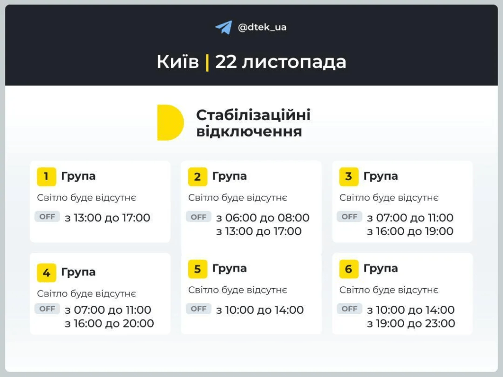 Графіки відключень світла на 22 листопада: де найгірша ситуація з електрикою