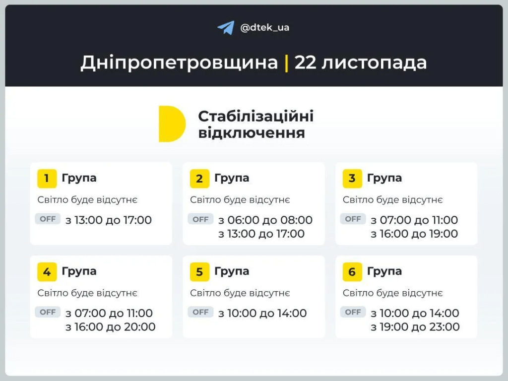 Графіки відключень світла на 22 листопада: де найгірша ситуація з електрикою