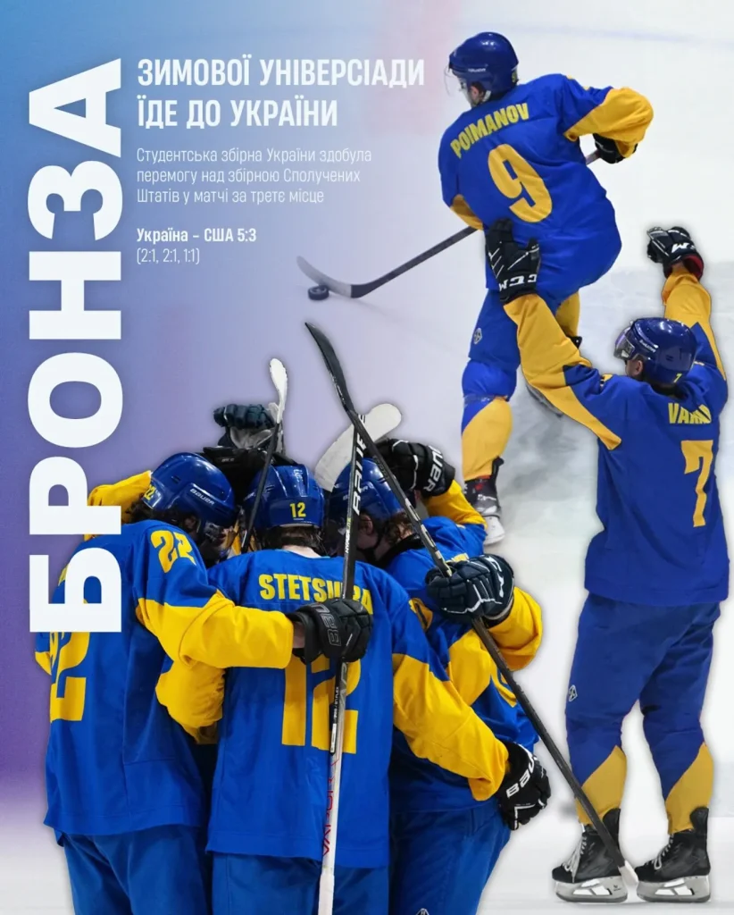 Українська збірна з хокею,здобула бронзу Універсіади-2025,США