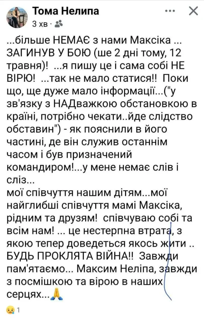 Загинув,Загибель Неліпи,Максим Неліпа біографія Загинув Загибель Неліпи